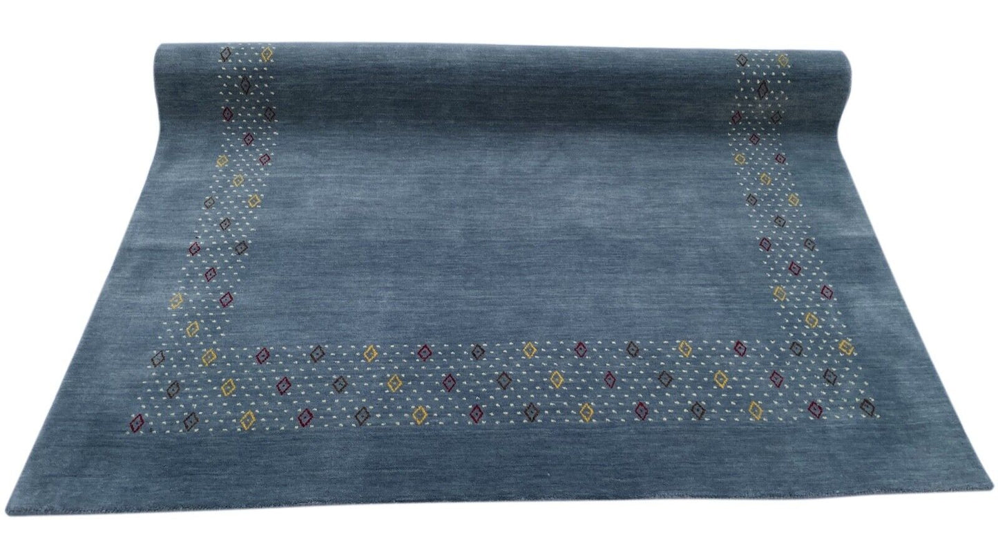 Teppich 100% Wolle Grau HellBlau 170X240 cm Handgewebt Gabbeh Orient AC06