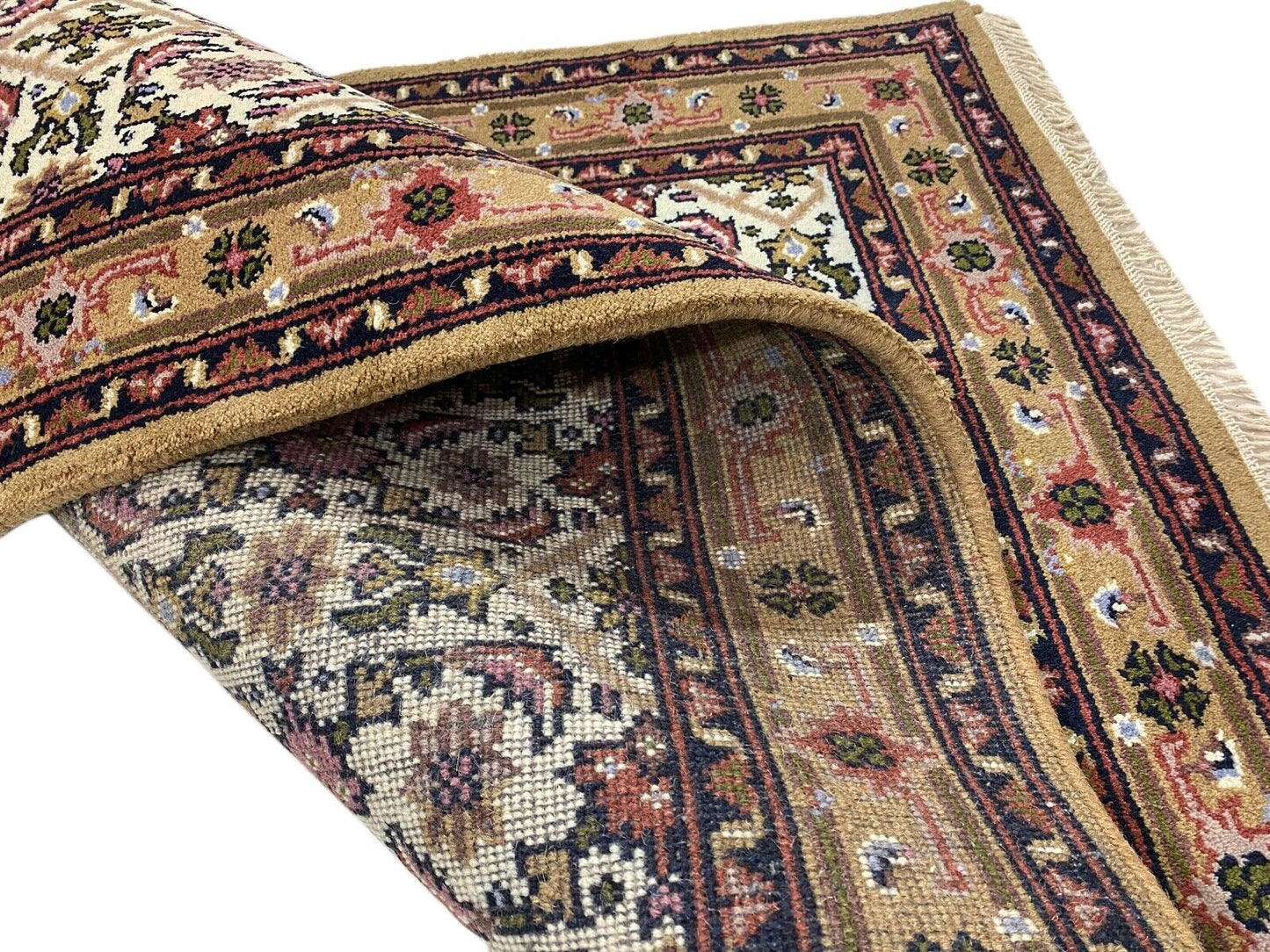 Herati Beige Braun Teppich Wolle Handgeknüpft 100% Schurwolle 140X200 cm D6