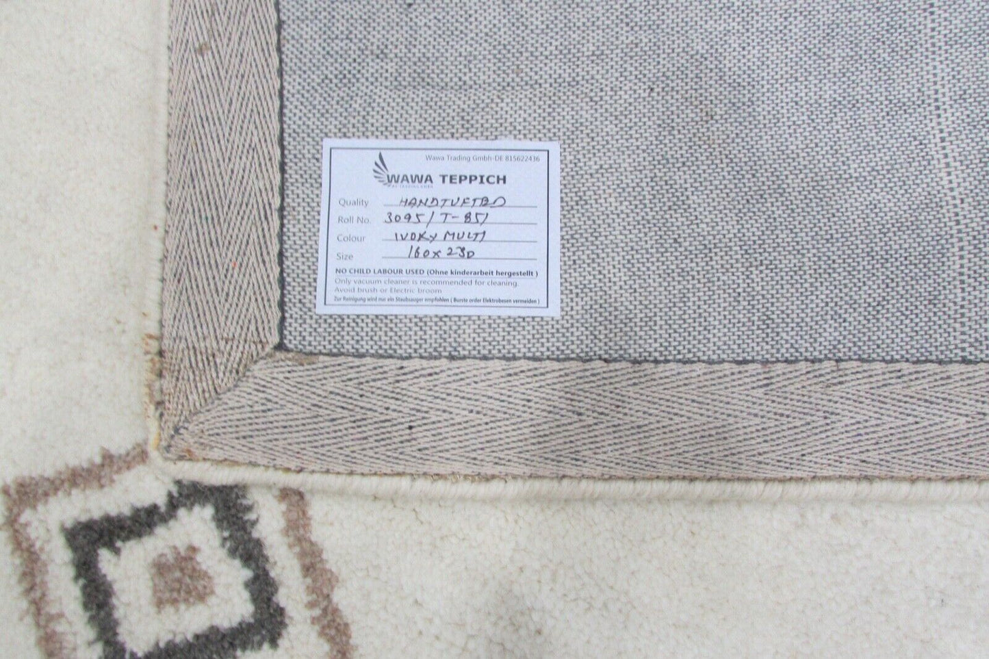 Beige Braun Teppich 100% Wolle 160X230 cm Handarbeit Handgetuftet T851