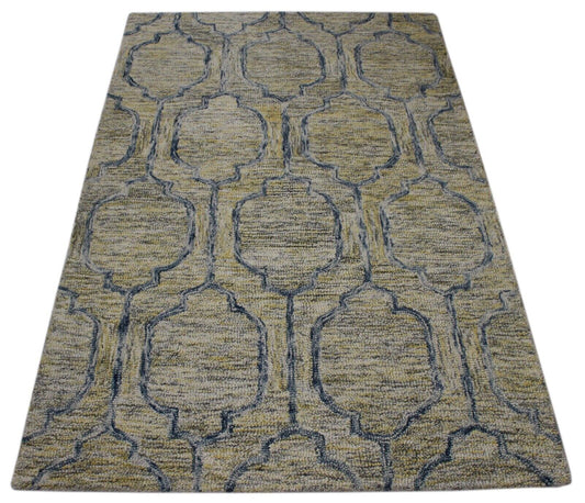 Teppich 100% Wolle Beige Gelb Blau Orientteppich 150X240 cm Handgetuftet MH949