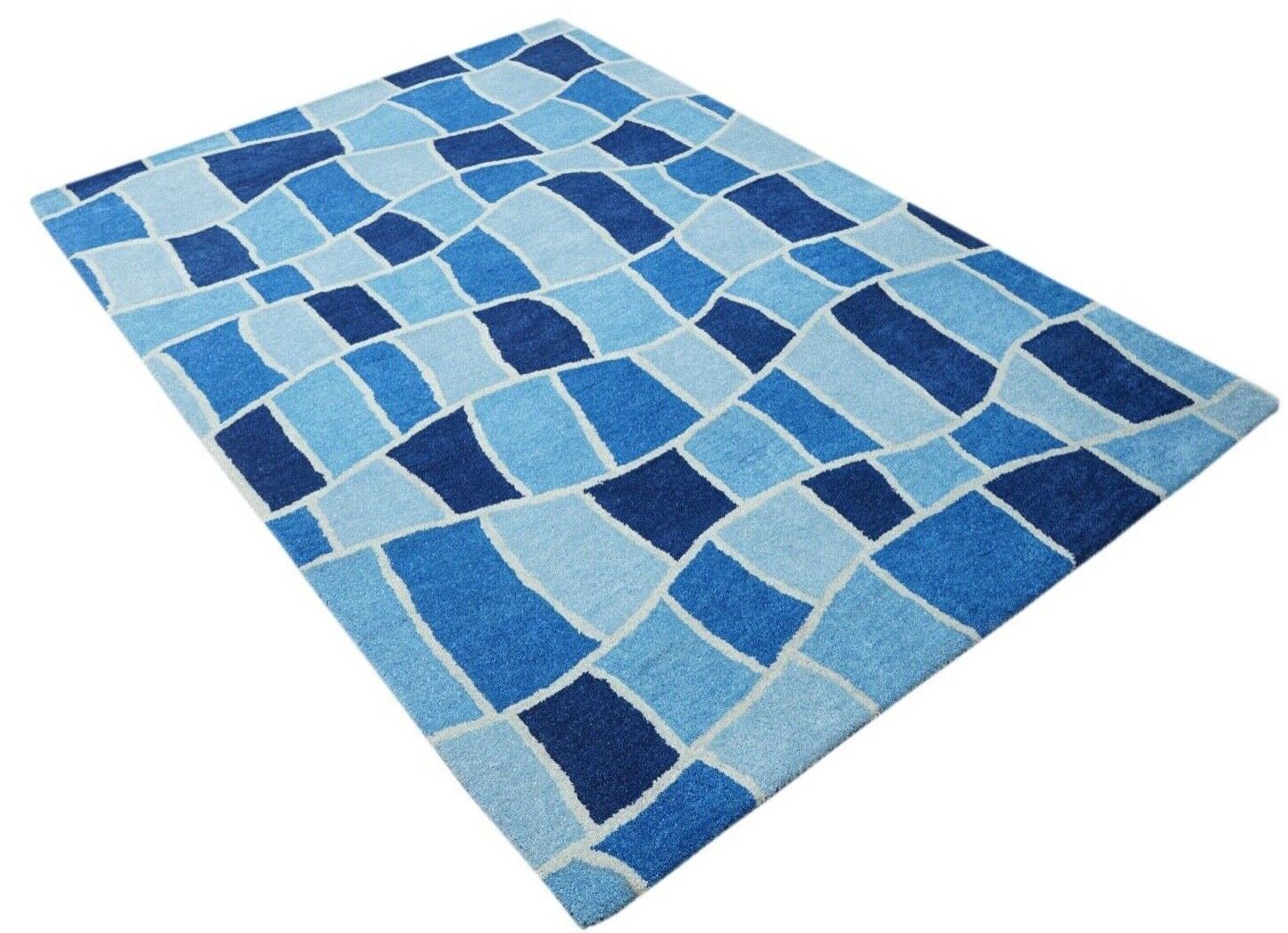 Blau 160X230 cm Teppich 100% Wolle Orientteppich Handgetuftet HT193