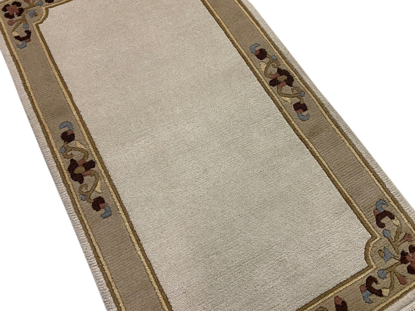 Nepal Teppich Handgeknüpft Beige 100% Wolle Orientteppich 90x155 cm N-106