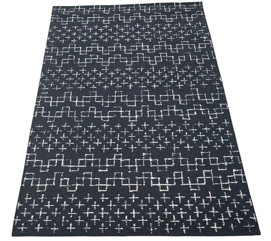 Teppich 100% Wolle Schwarz DunkelBlau 160X230 cm Handgetuftet Orient HT347u