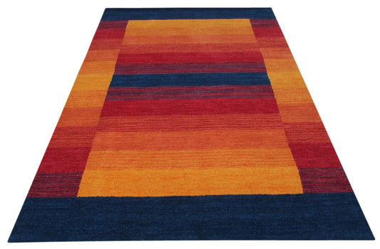 Teppich 100% Wolle 160X230 cm Gold Rot Blau Orientteppich Handgetuftet T815